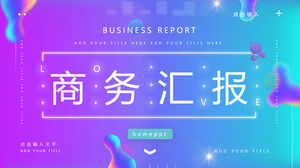 Template PPT laporan bisnis latar belakang mode biru dan ungu gradien