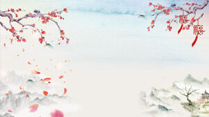 Classical ink painting mountains and plum blossom petals PPT background picture