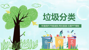 Grüne kleine frische Zeichentrickfigur Müllklassifizierung Umweltschutzthema PPT-Vorlage