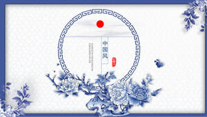 Çin klasik mavi ve beyaz porselen PPT şablonu 2