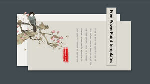 Tintenblumen und Vögel PPT-Vorlagen im chinesischen Stil