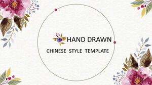 Modèles PPT de style chinois de fleurs peintes à la main