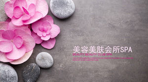 美しい花ピンクの花の石畳の背景とPPTテンプレート