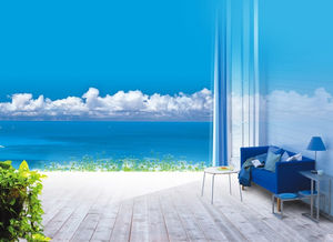 ホームPPTの背景画像の海岸に青い空と白い雲