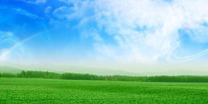 Mavi gökyüzü, beyaz bulutlar yeşil çimen PPT arka plan resmi