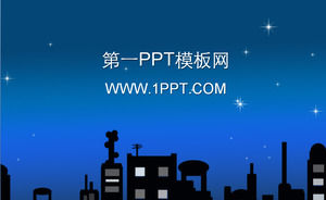 Cartoon city night sky background PPT template download