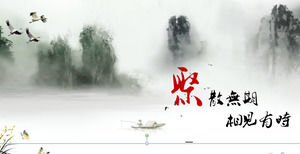 Modello PPT in stile cinese per il download gratuito di sfondo paesaggio inchiostro