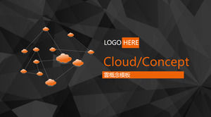 Modèle de PPT thème informatique en nuage avec polygones noirs et fond icône orange nuage