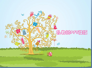 Bedeckt mit einem Geschenk von glücklicher Baum Hintergrund Cartoon Powerpoint-Vorlage