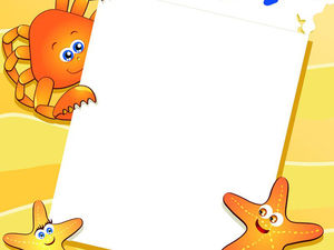 螃蟹海星卡通邊框PPT背景圖片