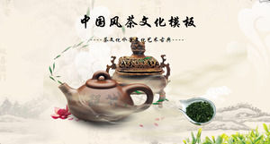 Modelo de PPT de cultura de chá de tinta dinâmica para fundo de chá bule