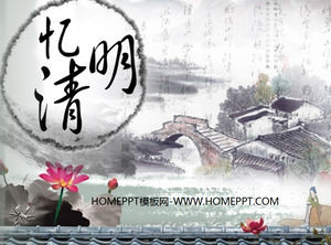 Tusze i Wash styl chiński styl "Yi Qingming" Ching Ming Festival PPT szablon