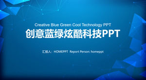 Technologie-Industriearbeitsbericht PPT-Schablone mit blauen punktierten Linien und polygonalem Hintergrund